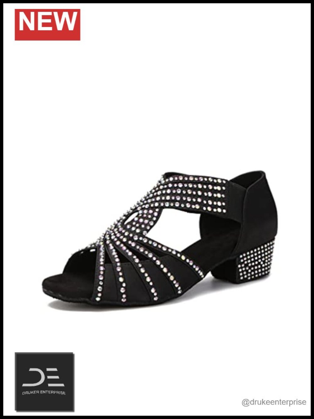 Rhinestone Ballroom Dance Shoes Women Latin Salsa Wedding Suede Sole 1.5in Heel